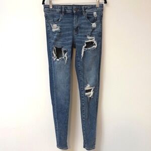 American Eagle Distressed Skinny Jegging Medium Wash Size 6 Stretch